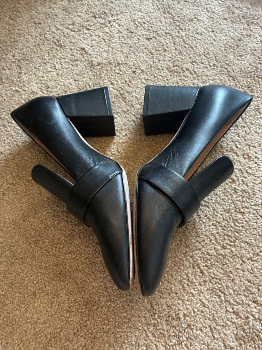 Kate Spade Black Leather Leandra Block Heel Loafers Buckle Pumps size 10
